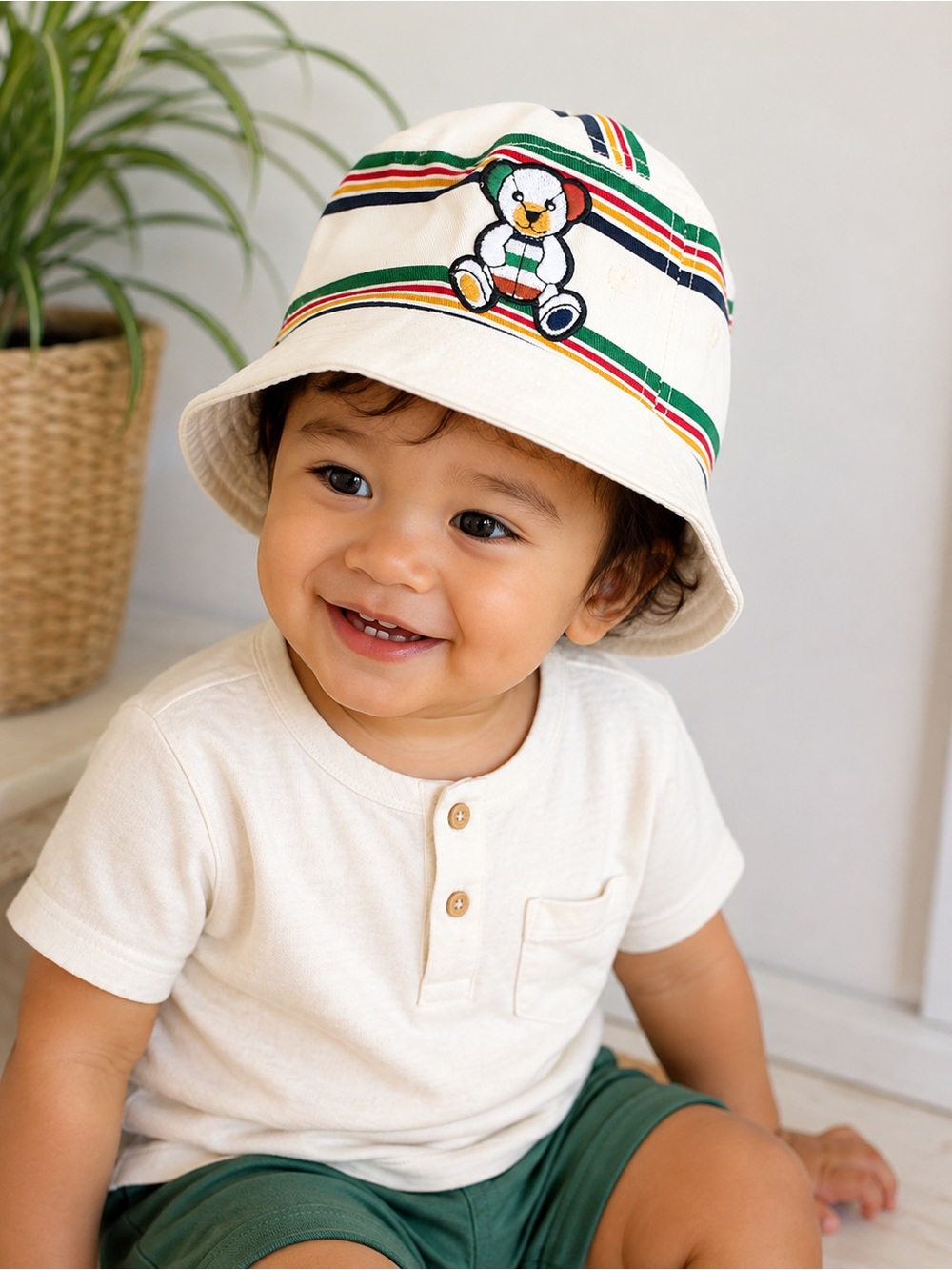 Vintage HBC Hudson’s Bay Stripes Teddy Bear Toddler Bucket Hat 12-24 months